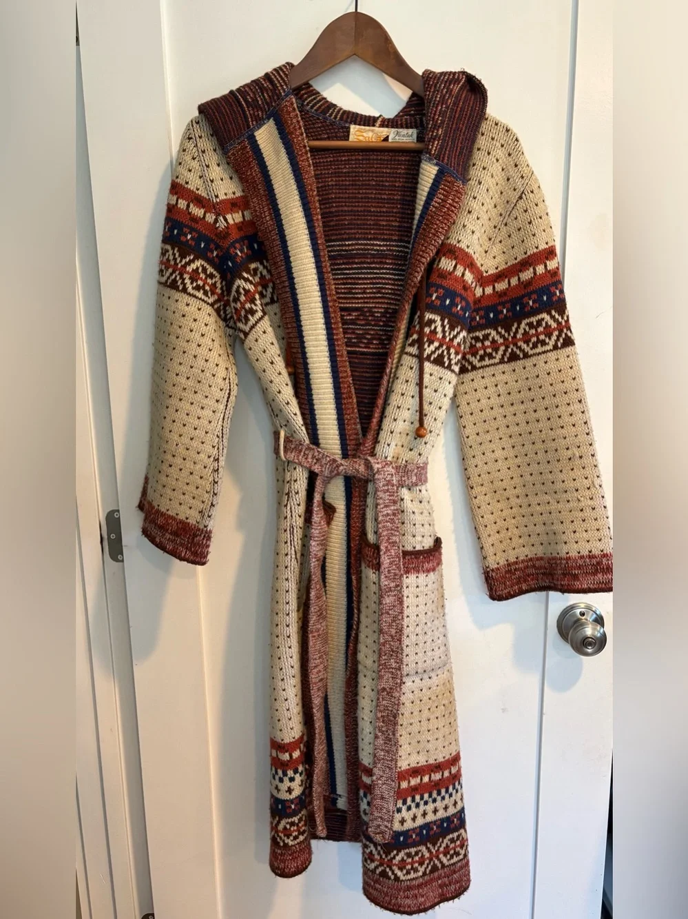 Sabra Wintuk Vintage 70s Hooded Wrap Cardigan Sweater Coat one Size Rare